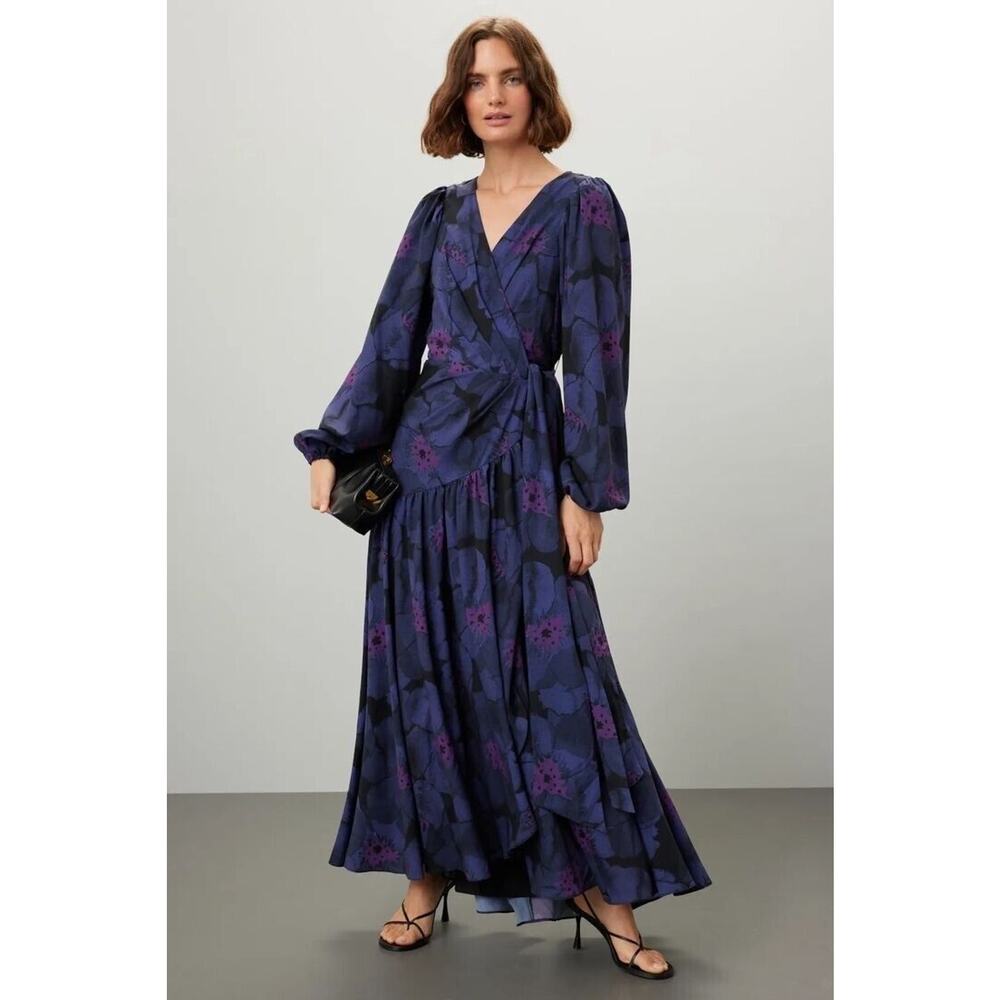 Anthropologie Navy and Purple Floral Maxi Dress
